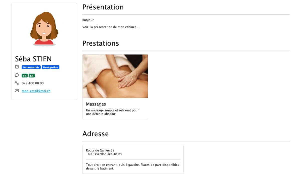 Page d'accueil de votre profile en ligne et détails.